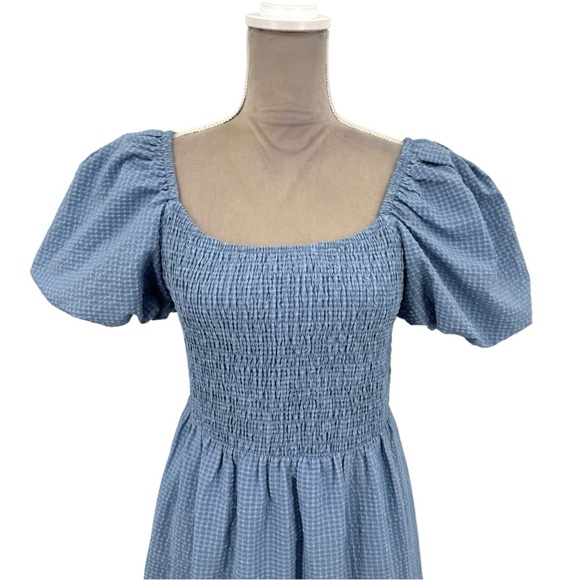 JessaKae Blue Gingham Cottagecore Smocked Midi Dress Puff Sleeve M - Picture 7 of 12